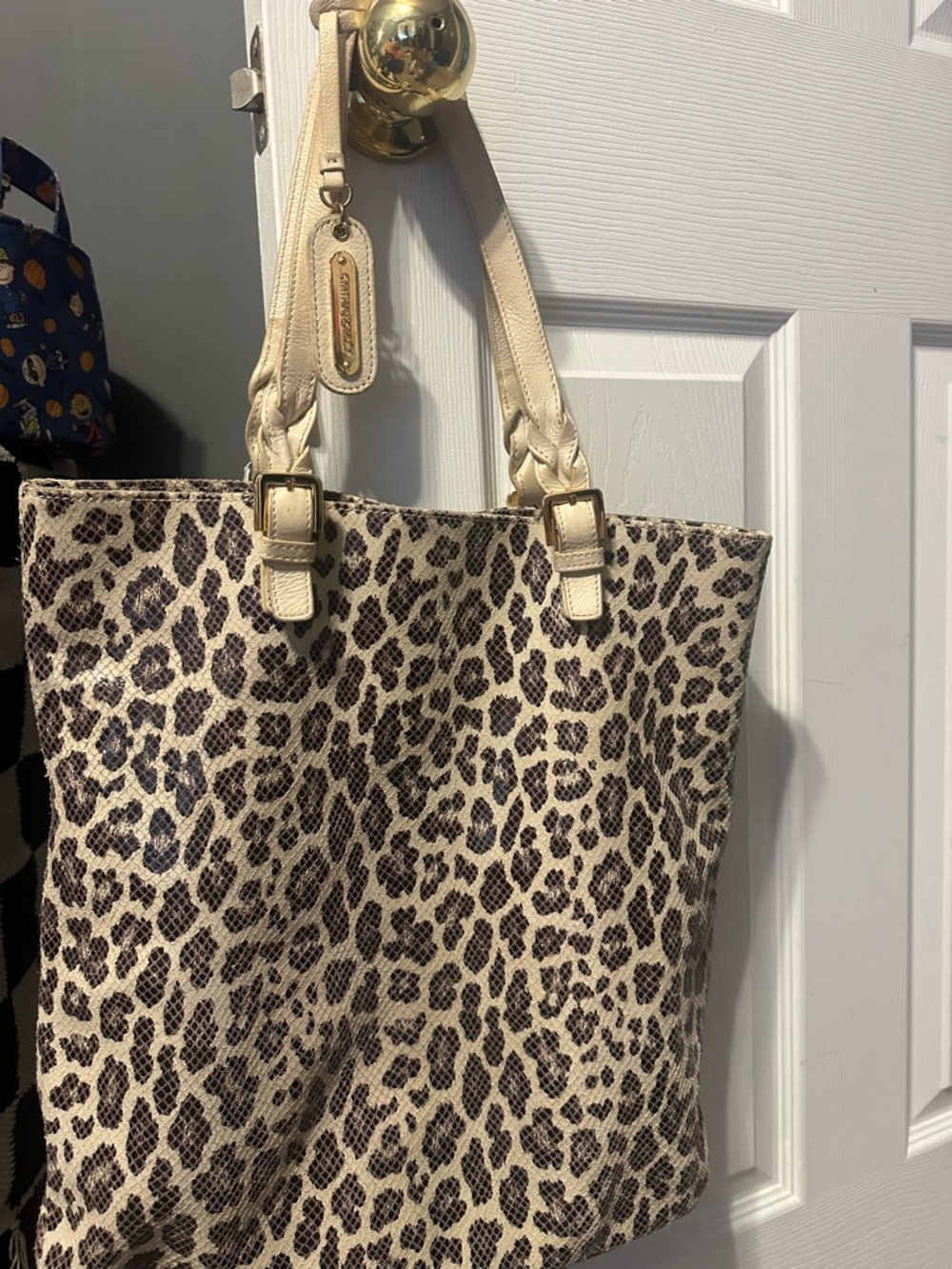 Cynthia Rowley Leopard-Print Tote with Cream Straps